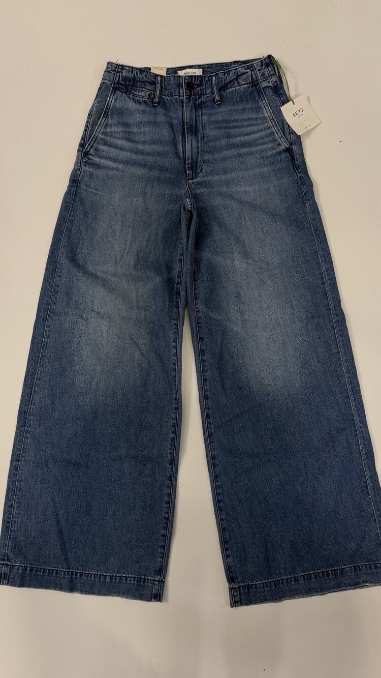 NEW AE77 Wide Leg Jeans Women 0 Reg Light Wash Denim